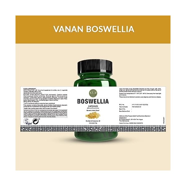 Compléments alimentaires ayurvédiques Vanan Boswellia 60 capsules | Formule ayurvédique pour des os solides et des articula