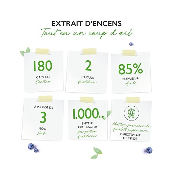 Cliquez sur limage pour lagrandir Extrait dencens - 180 gélules - Premium : 85% dacide boswellique - Hautement dosé à 100