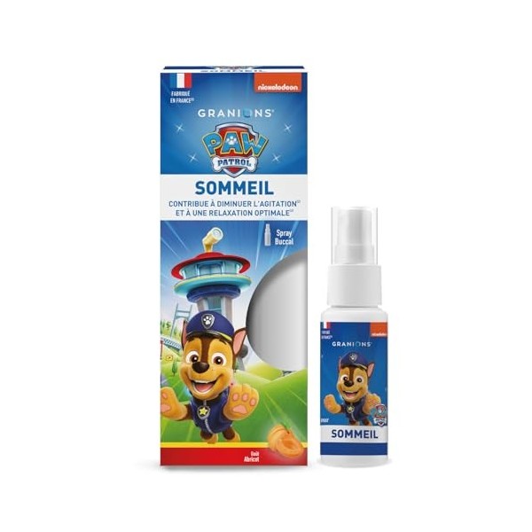 SPRAY SOMMEIL - GRANIONS PAT PATROUILLE - goût abricot - Verveine, Camomille, Coquelicot - Relaxation, Diminue lagitation -