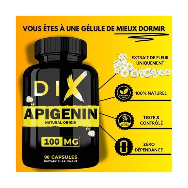 APIGENINE | 100% Naturel | Extrait de Camomille | Meilleur Sommeil | Relaxation | Capsules Végétale | Bien êtres | NAD+