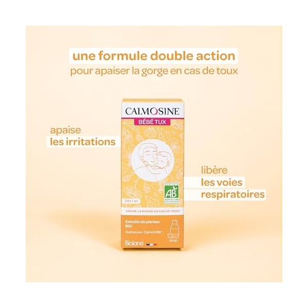 Calmosine - Bébé TUX - Apaise la gorge en cas de toux - Aux Extraits de Plantes Bio - Flacon 100 ml - Fabriqué en France