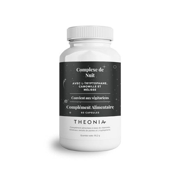 Complexe nuit de Theonia avec 100 mg L-tryptophane, camomille et Mélisse Supplément naturel pour le sommeil et la relaxation 