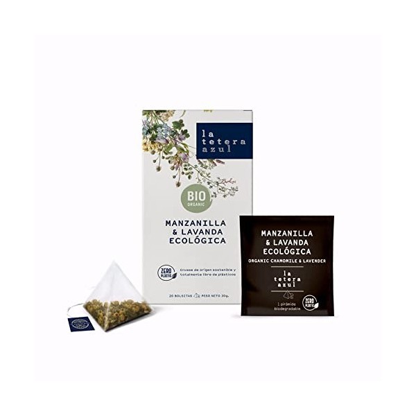 LA TETERA AZUL - Infusion Camomille et Lavande. infusion digestive organique Pyramides. Camomille et Lavande. 20 pyramides.