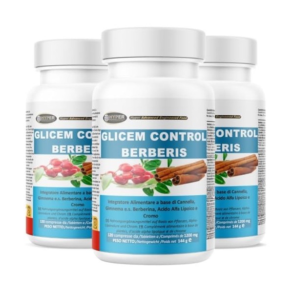 Hyper Glicem Control Berberis 180 Comprimés - pour la Glycemie avec Berberine, Gymnema, Cannelle, Acide Alpha-Lipoïque et Pic