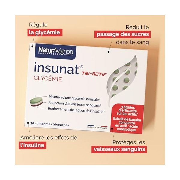 Laboratoire NaturAvignon Insunat Tri-Actif | Comprimé 3 Couches | Banaba, Cannelle, Zinc, Chrome et Vitamine C | Aide à Régu