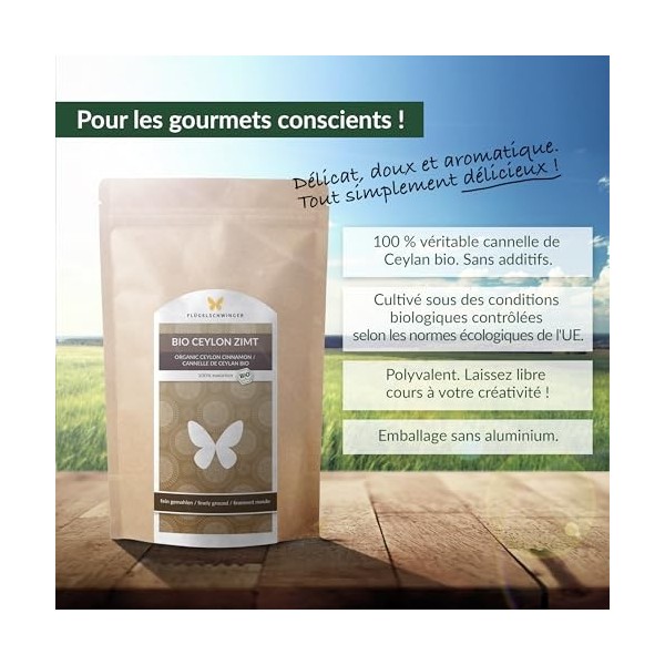 500 g de cannelle de Ceylan bio, cultivée et produite selon la norme bio de lUE, sans additifs