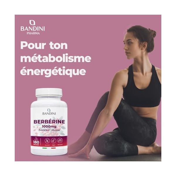 Bandini® Berbérine 1000 mg - 180 gélules pour 3 mois - Berberis Aristata avec Chrome et Poivre noir naturel - Haute absorptio
