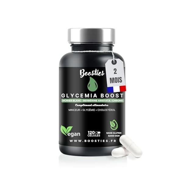 Glycemia Boost, 120 gélules,Berbérine, Mûrier blanc, Cannelle, Poivre noir, Chrome, Gestion glycémie, cholestérolémie, végane