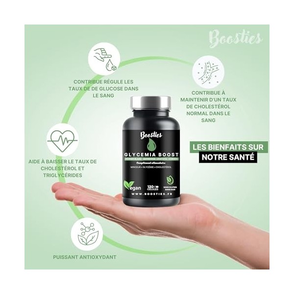Glycemia Boost, 120 gélules,Berbérine, Mûrier blanc, Cannelle, Poivre noir, Chrome, Gestion glycémie, cholestérolémie, végane