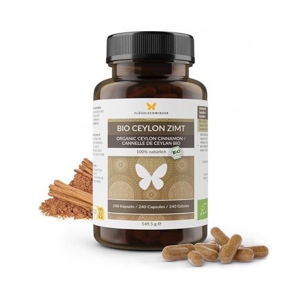 240 capsules de cannelle de Ceylan BIO pour 4 mois, hautement dosées, fabriquées en Allemagne, qualité bio certifiée, 100% na