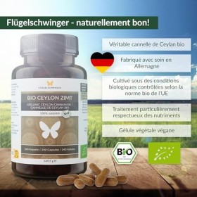 240 capsules de cannelle de Ceylan BIO pour 4 mois, hautement dosées, fabriquées en Allemagne, qualité bio certifiée, 100% na