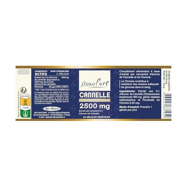 Cannelle de Ceylan 2500 mg Essence Pure- Cannelle de Ceylan authentique - 5 fois plus concentrée que lécorce de cannelle en 