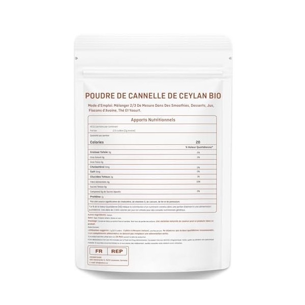 Cannelle De Ceylan Biologique En Poudre, Cannelle Fraîchement Moulue, Produit 100% Naturel, Sans Additifs Ni Conservateurs, V