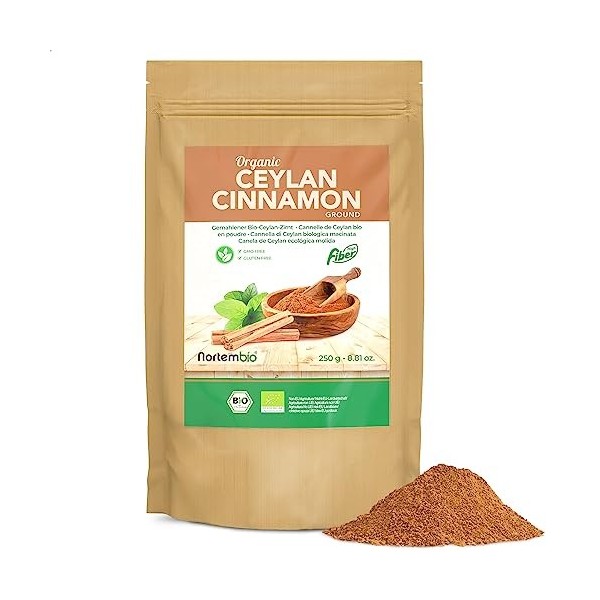 Nortembio Cannelle de Ceylan Biologique en Poudre 250 g. Origine 100% Naturel. Cannelle Moulue sans Additifs ni Conservateurs