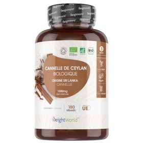 Cannelle de Ceylan Bio 1000mg - 180 Gélules Vegan 3Mois - Source de Vitamine A, Vitamine K, Potassium - Cannelle Bio Ceylan