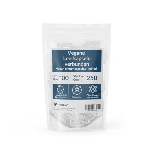 250 capsules végétaliennes à remplir - Capsules vides taille 00 - transparentes - empty capsules - SHROOMY