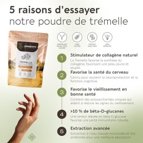 Poudre de champignon trémelle fucus - Complément ultra-concentré - Favorise une peau saine et la mémoire - 100% du corps fruc