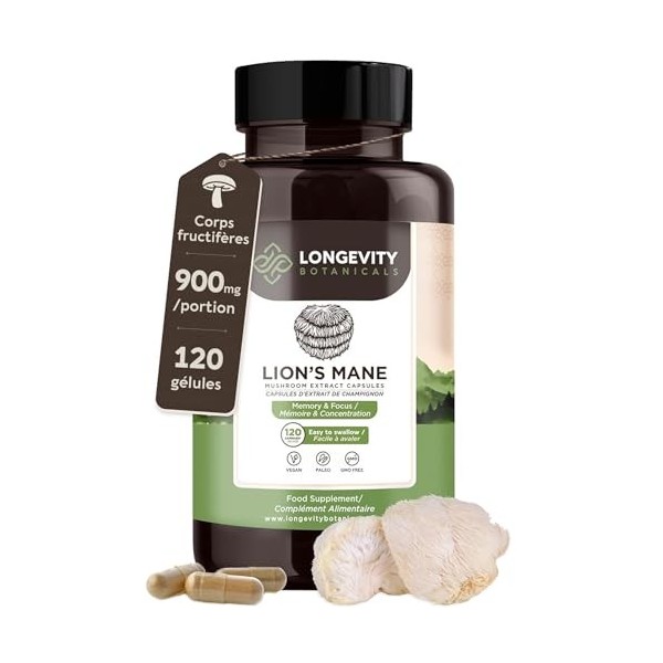 Gélules de champignon hydne hérisson - Complément ultra-concentré - Renforce la clarté mentale, la concentration et la mémoir