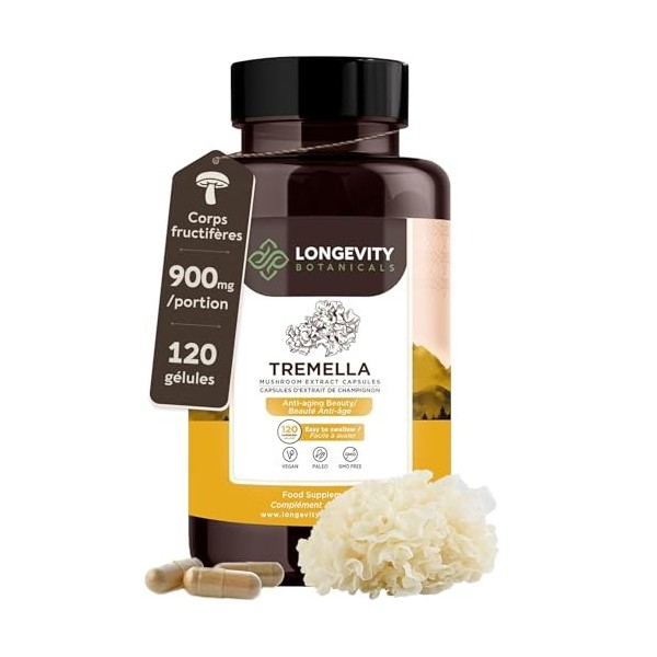 Gélules de champignon trémelle fucus - Complément ultra-concentré pour avoir une peau hydratée, la beauté et une mémoire amél