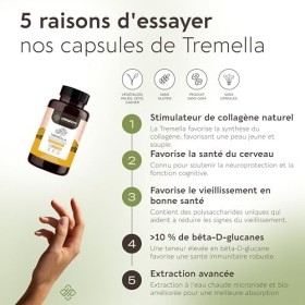 Gélules de champignon trémelle fucus - Complément ultra-concentré pour avoir une peau hydratée, la beauté et une mémoire amél