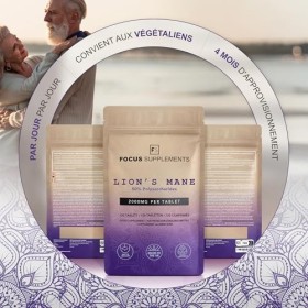 FS Lions Mane | 120 Comprimés Lions Mane – 2000mg Crinière de Lion par Portion | Supplément Lions Mane Champignon Haute Tene