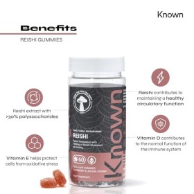 Gommes de Champignons Reishi 1000mg par Known Nutrition | Soutien Immunitaire Naturel | Saveur Naturelle Délicieuse de Canneb