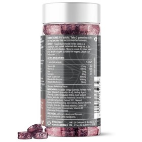 Bonbons immunitaires aux champignons – Reishi, Maitake, vitamine C, zinc & sélénium – Saveur grenade – 60 gummies véganes, 1 