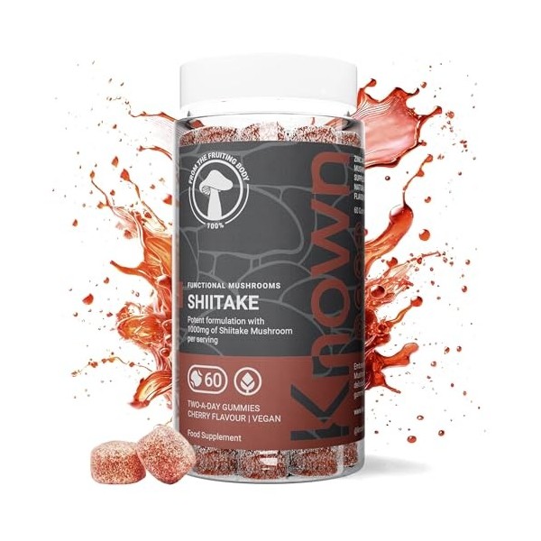 Bonbons savoureux Shiitake – 1000mg de champignon Shiitake, zinc – Cheveux, peau & ongles – Saveur cerise – 60 gummies végane
