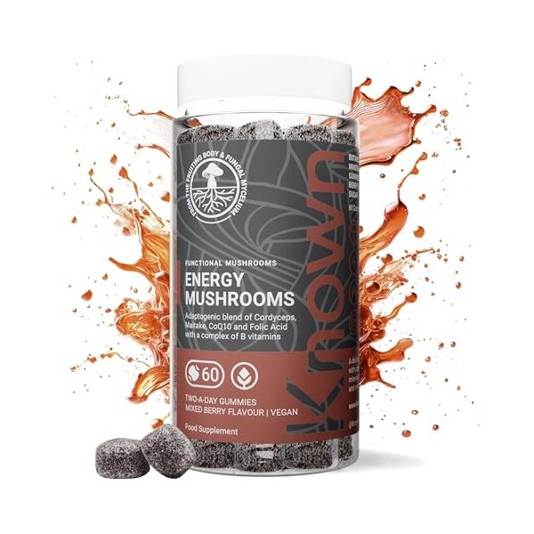 Bonbons énergétiques aux champignons – Vitamines B & Cordyceps – Énergie & Fatigue – Saveur fruits rouges – 60 gummies végane