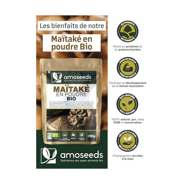 Maïtaké en poudre Bio 50G | Origine Europe | Roi des Champignons | 100% Naturel, Pur, Vegan | Qualité Supérieure