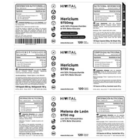 Hericium Erinaceus 9750 mg. 120 gélules végétaliennes pour 4 mois. Extrait de Crinière de Lion avec 50% Polysaccharides et 10