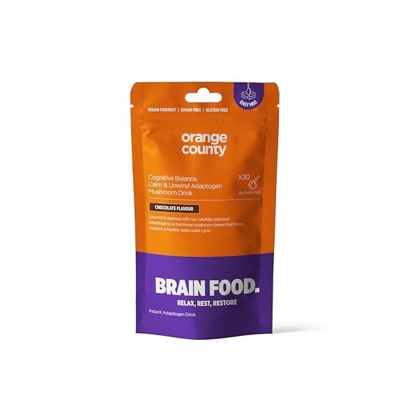 Orange County Boisson aux champignons avec Ashwagandha, Maitake, Shiitake, Reishi, Camomille, Passiflore | Calme, Détendez-vo