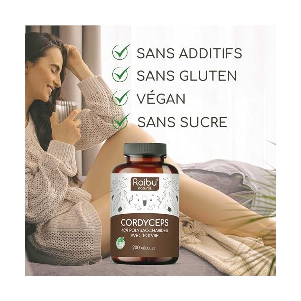 Cordyceps Sinensis CS-4-21000mg de Cordyceps par dose quotidienne Extrait 10:1 - 40% de Polysaccharides Bioactifs - 200 Cap