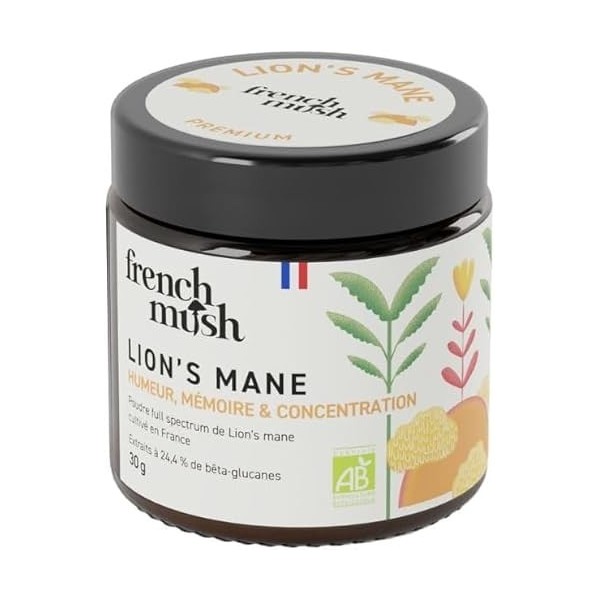 Poudre Criniere de Lion Champignon Bio - 30g Vegan - Cerveau, Bien-Être, Stabilité Humeur - Se Mélange à Alimentation ou Bois