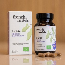 Chaga Champignon Bio - 56 Gélules Vegan - Super Aliment Antioxydant, Tonus - Riche en Vitamines B, D et K - 1 à 2 Gélules/Jou