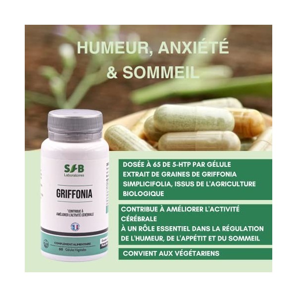 SFB Laboratoires - Griffonia - Contribue à Améliorer lActivité Cérébrale - Stimule le Taux de Sérotonine - Régule lHumeur e