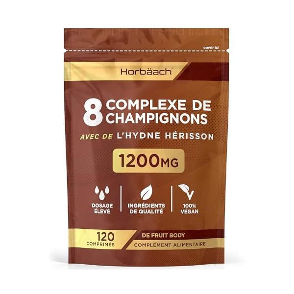 Complexe de 8 Champignons 1200 mg | Mushroom Supplement | Lions Mane, Chaga, Cordyceps, Reishi, Shiitake, Maitake, Shaggy Man