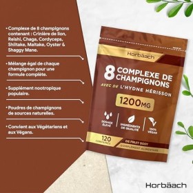Complexe de 8 Champignons 1200 mg | Mushroom Supplement | Lions Mane, Chaga, Cordyceps, Reishi, Shiitake, Maitake, Shaggy Man