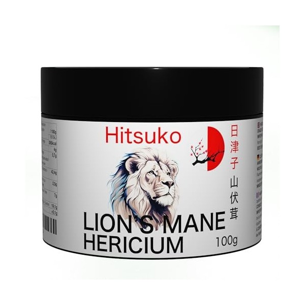 Poudre de Champignon Hericium Lions Mane 100g - Soutien Naturel pour Votre Bien-être Mental et Digestif - Certifiée Vegan 