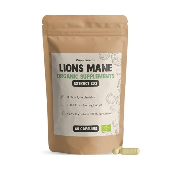 Cupplement - Lions Mane Extract Capsules 60 pièces - Bio - Extrait 10:1 - 400 MG par capsule - Pas de poudre de crinière de L