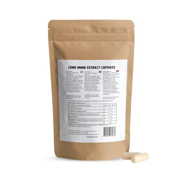 Cupplement - Lions Mane Extract Capsules 60 pièces - Bio - Extrait 10:1 - 400 MG par capsule - Pas de poudre de crinière de L