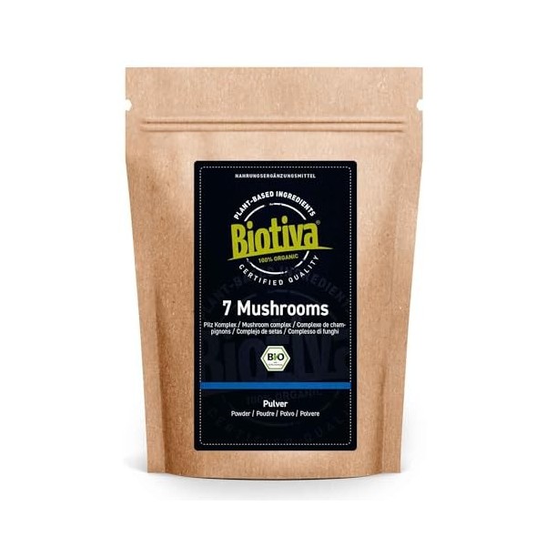 Biotiva Champignons médicinaux bio - 150 capsules fortement dosées - Prix de lancement - Reishi bio, shiitake bio, cordyceps