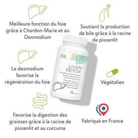 Liver Detox - 60 Gélules Végétales - Chardon-Marie, Curcuma, Pissenlit et Vitamine C - Complément Alimentaire pour Le Foie - 