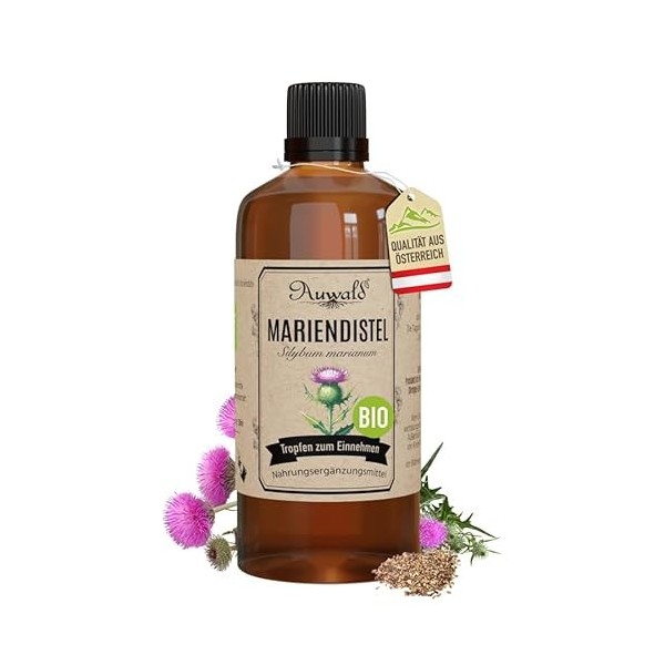 Auwald Gouttes de chardon-Marie BIO - Extrait de haute qualité, essence et teinture - 100 % agriculture biologique, sans addi