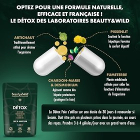 DÉTOX FOIE, complément alimentaire dArtichaut, Chardon Marie, Pissenlit, Desmodium, protège le Foie et aide à la Digestion, 