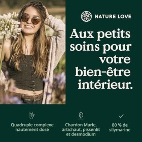 Complexe de chardon Marie NATURE LOVE® - 120 gélules - chardon Marie, artichaut, pissenlit et desmodium - hautement dosé avec