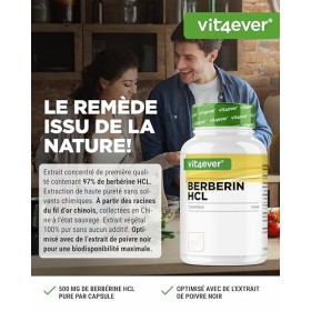 Berberine HCL Extract - 120 gélules à 500 mg - Berbérine naturelle + extrait de poivre noir - Testé en laboratoire pureté et