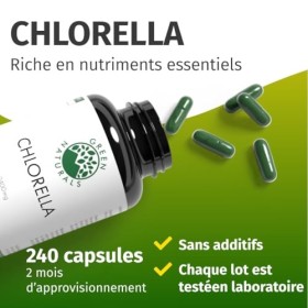 Chlorella 2400mg - 240 Gélules à Haute Dosage - Poudre Pure de Chlorella, Végan, Sans Gluten ni Additifs - Approvisionnement 
