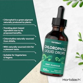 Chlorophylle Liquide 100ml | Luzerne Complément Alimentaire | Vegan Chlorophylle Liquide Menthe | Ultra Concentré | Liquid Ch