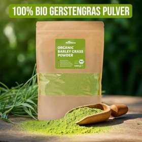 RheinNatur Herbe dorge bio en poudre 1 kg – Poudre dherbe dorge 100 % bio – Contient des vitamines, des minéraux et des an